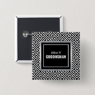 Zwart-wit aanpasbare Groomsman-naamknop Vierkante Button 5,1 Cm