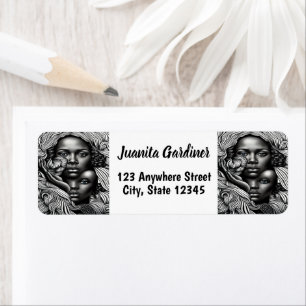 Zwart & Wit Abstract Afro-Amerikaanse Vrouwen Etiket
