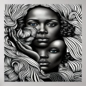 Zwart & Wit Abstract Afro-Amerikaanse Vrouwen Poster (Voorkant)