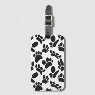 Zwart-wit Abstract Art Dog Paw Print Bagagelabel