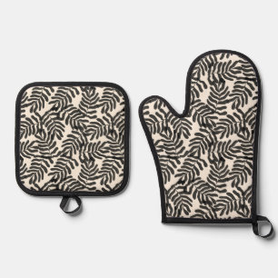 Zwart-wit abstract blad patroon ovenwant & pannenlap set