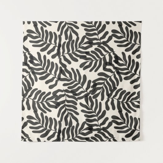 Zwart-wit abstract blad patroon wandkleed (Voorkant (horizontaal))