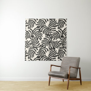 Zwart-wit abstract blad patroon wandkleed