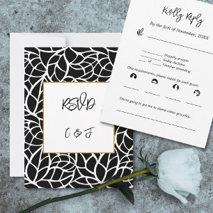 Zwart Wit Abstract Bladpatroon RSVP-Kaart Kaart