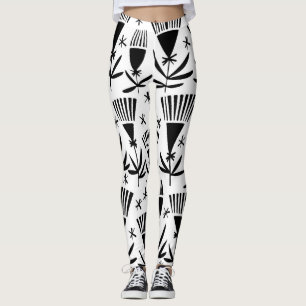 Zwart Wit Abstract Bloemen: Elegant Patroon Leggings