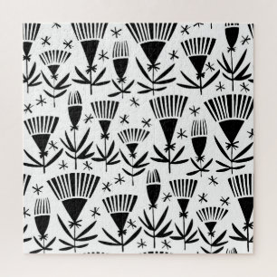 Zwart Wit Abstract Bloemen: Elegant Patroon Legpuzzel