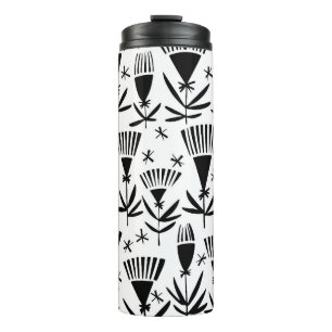 Zwart Wit Abstract Bloemen: Elegant Patroon Thermosbeker
