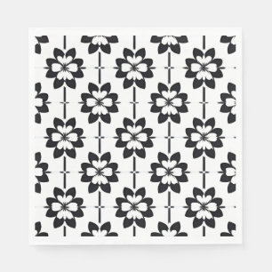 Zwart-wit abstract bloemmotief servet