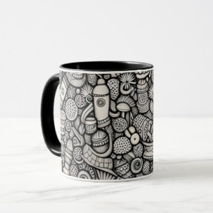 Zwart-wit Abstract Doodle Art Koffiekop M Mok