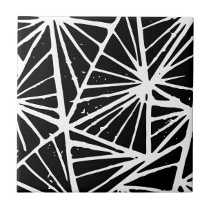 Zwart-wit Abstract Driehoeken Lino Cut Tegeltje