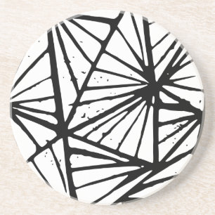 Zwart-wit Abstract Driehoeken Lino Cut Zandsteen Onderzetter