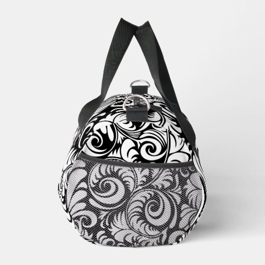 Zwart Wit Abstract Floral Prin Kleine Duffle Bag Plunjezak (Rechts)