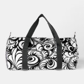 Zwart Wit Abstract Floral Prin Kleine Duffle Bag Plunjezak (Achterkant)