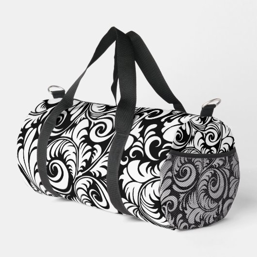 Zwart Wit Abstract Floral Prin Kleine Duffle Bag Plunjezak (Rechterhoek)