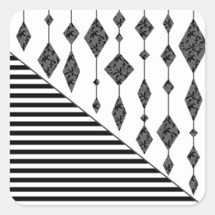 Zwart-wit, abstract, geometrisch, eenvoudig, scann vierkante sticker
