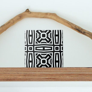 Zwart-wit Abstract Geometrisch patroon op Art Tegeltje