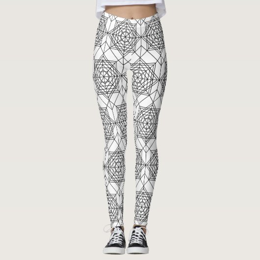 zwart-wit Abstract lineair patroon Leggings (Voorkant)