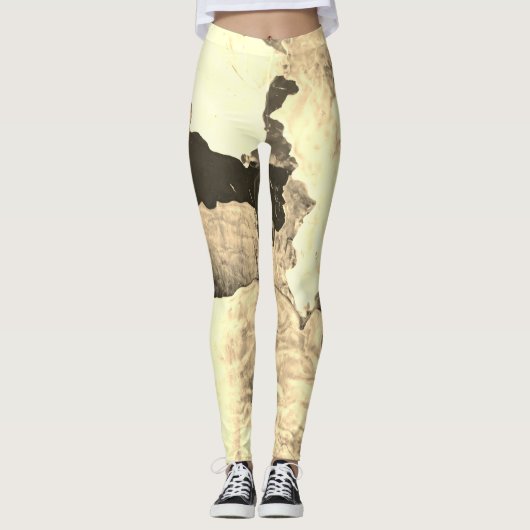 Zwart-wit Abstract Marmeren Patroon Workout Leggings (Voorkant)