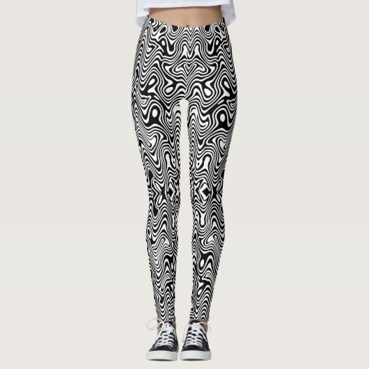Zwart-wit abstract patroon leggings (Voorkant)