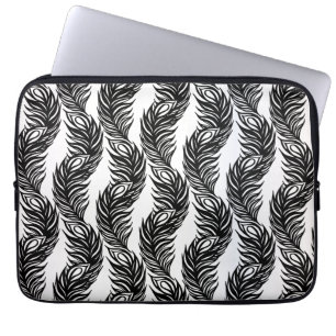 Zwart-wit abstract Peacockvederpatroon Laptop Sleeve