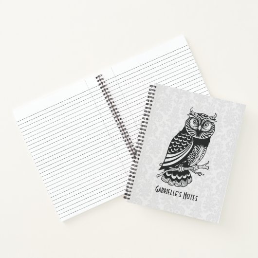 Zwart & Wit Abstract Uil Notitieboek (Binnen)