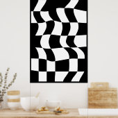 Zwart-wit Abstract Vervormde Checker Poster (Keuken)