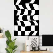 Zwart-wit Abstract Vervormde Checker Poster (Thuiskantoor)