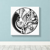 Zwart-wit Abstract Zendala op Circle 6 Canvas Afdruk (Insitu (Houten vloer))