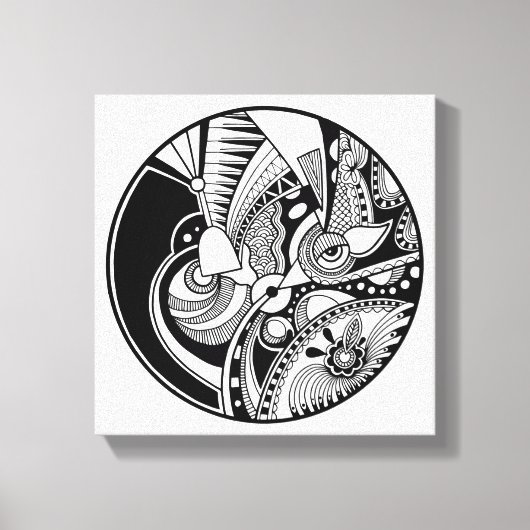 Zwart-wit Abstract Zendala op Circle 6 Canvas Afdruk (Voorkant)