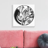 Zwart-wit Abstract Zendala op Circle 6 Canvas Afdruk (Insitu (Woonkamer))