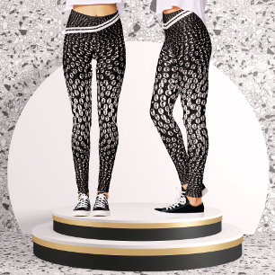 Zwart-wit Abstracte geometrische glanzende zilvere Leggings
