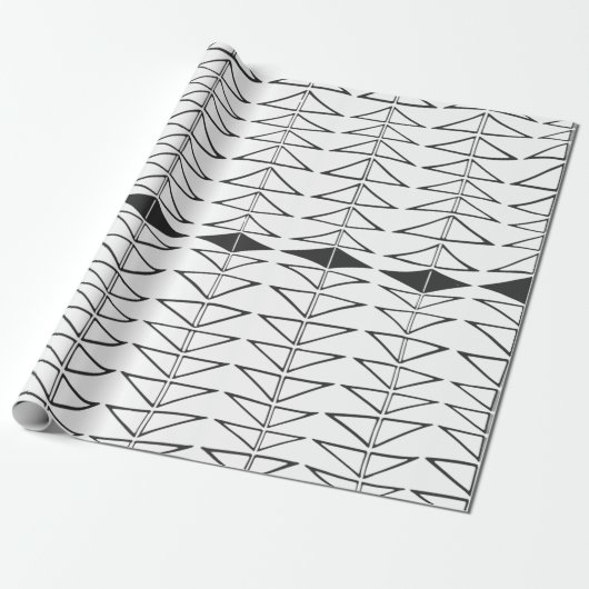Zwart wit Abstracte lijnen vormen Quirky Pattern Cadeaupapier (Uitgerold)
