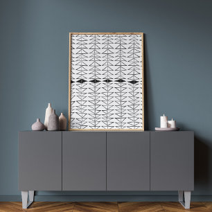 Zwart wit Abstracte lijnen vormen Quirky Pattern Poster