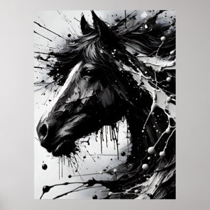 Zwart-wit Abstracte muurkunst, Paard Poster