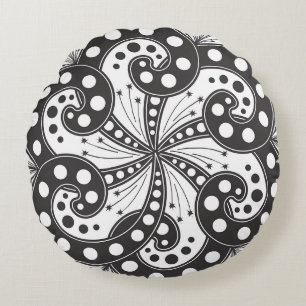 Zwart-wit Abstracte Swirl 16 x 16 Rond Kussen