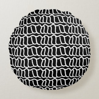 Zwart-wit Abstracte Wavy Line Patroon Naadselen Rond Kussen