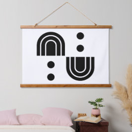 Zwart-wit abstraheert houten tapijt hangend wandkleed