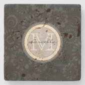 Zwart wit achtergrondmonogram stenen onderzetter (Voorkant)