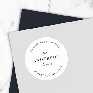 Zwart-wit Achternaam Retouradres Modern Ronde Sticker