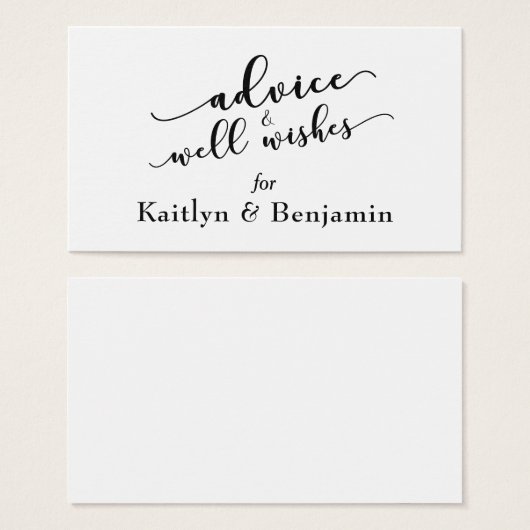 Zwart-wit Advies & Well Wensen Bruiloft Visitekaartjes (Voorkant /achterkant)