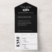 Zwart-wit Affair-trouwringen- All In One Uitnodiging (Binnen)