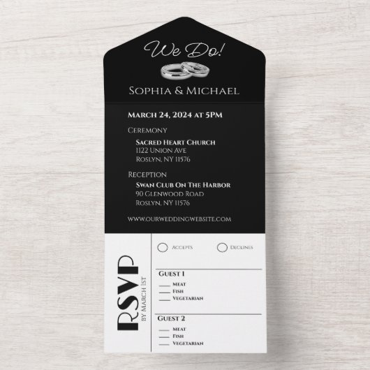 Zwart-wit Affair-trouwringen- All In One Uitnodiging (Binnen)