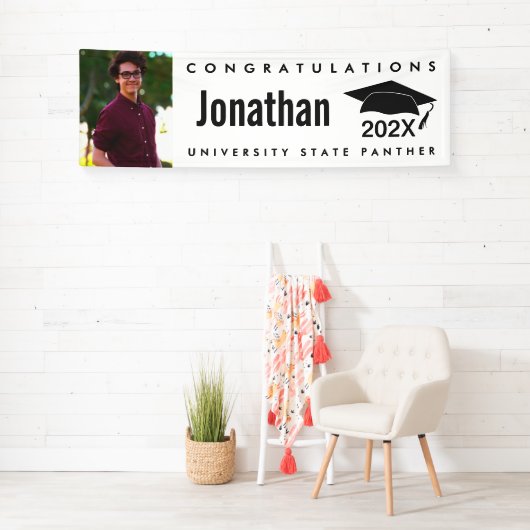 Zwart-wit afstuderen 1 foto pet modern vet spandoek (Insitu)