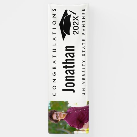 Zwart-wit afstuderen 1 foto pet modern vet spandoek (Verticaal)