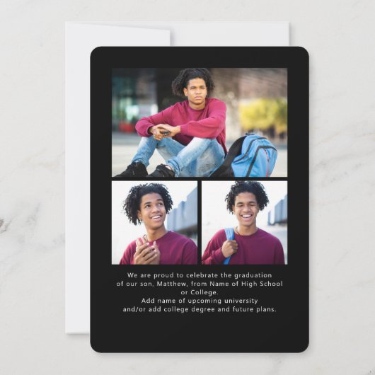 Zwart Wit Afstuderen 4 Foto Bold Arch Script Aankondiging (Achterkant)