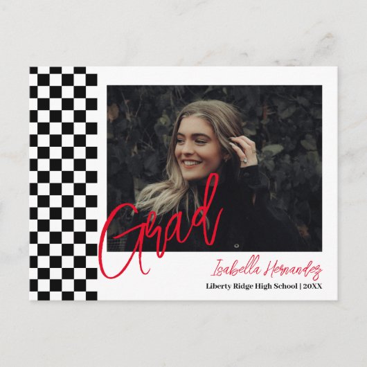 Zwart-wit afstuderen Aankondiging Briefkaart (Voorkant)