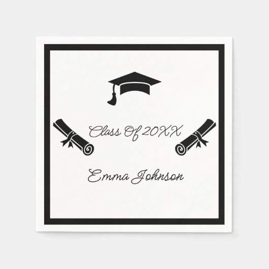 Zwart-wit Afstuderen Custom Paper Servet (Voorkant)