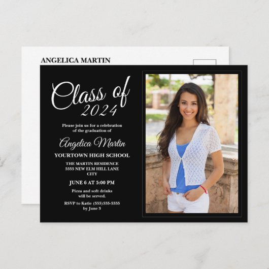 Zwart wit Afstuderen foto bekendmaking Uitnodiging Briefkaart