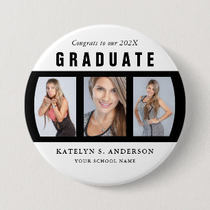 Zwart-wit Afstuderen Foto Collage Aangepast Ronde Button 7,6 Cm
