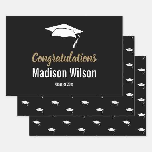 Zwart-wit Afstuderen gefeliciteerd Inpakpapier Vel (Set)